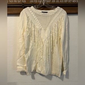 Fringe Pullover Sweater White BCX Size Medium (1419)